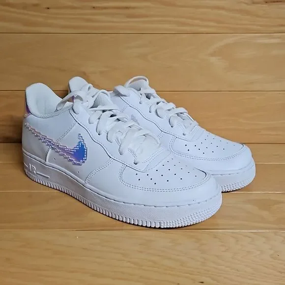 Nike Air Force 1 GS Digital Swoosh White Multi-Color Black CW1577-100 - Picture 2 of 11